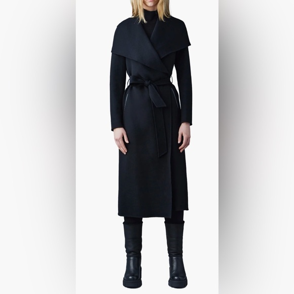 Mackage Mai Wool Long Wrap Coat Size Large Black